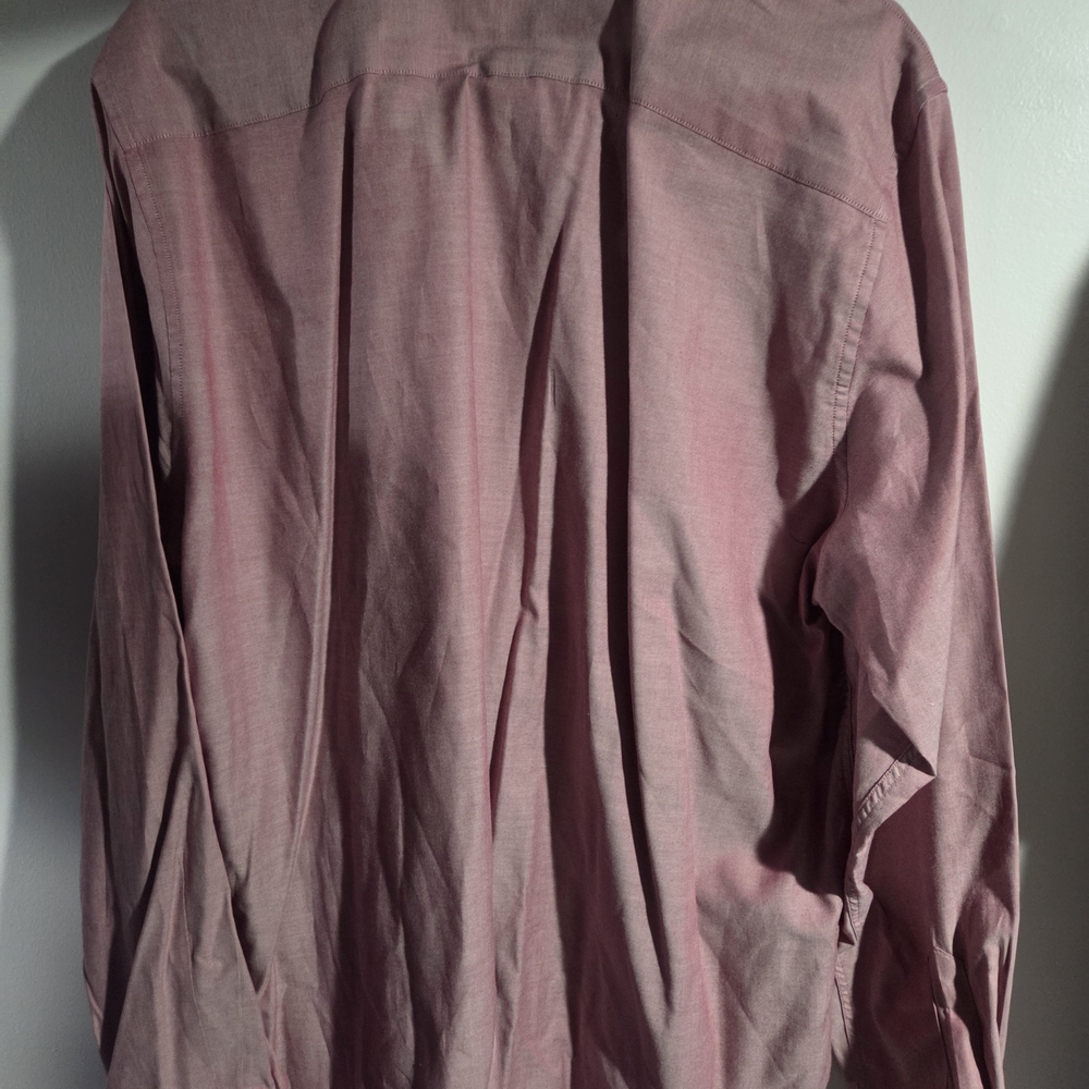 Lacoste Mens Large Slim Fit Stretch Button Up Light Red Acid Wash - Picture 2 of 4